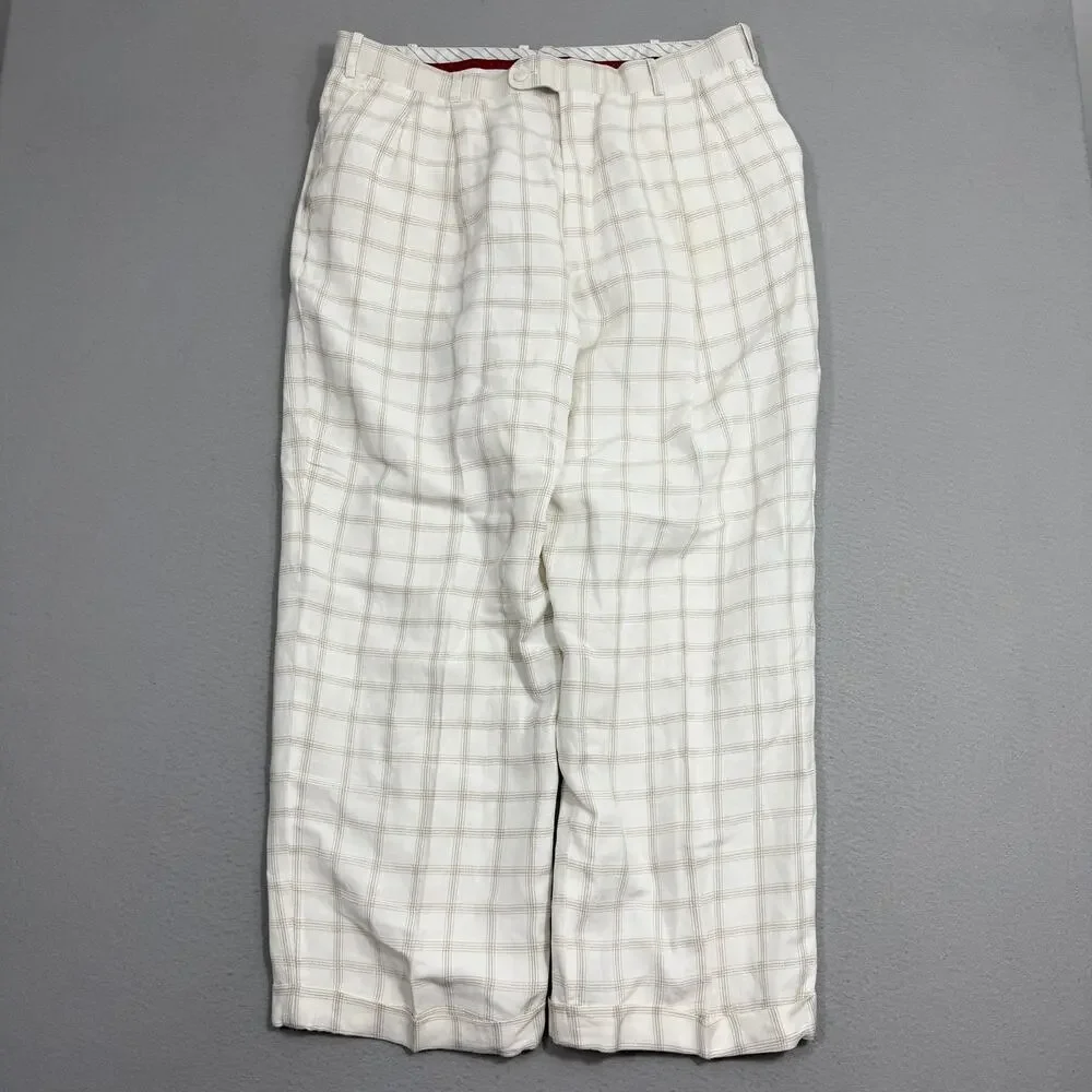 Vintage Phat Farm Baggy Trousers 42 (Fits 40x30) White Brown Plaid Loose y2k